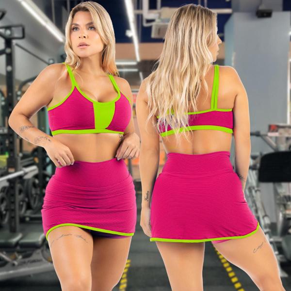 Imagem de Conjunto De Beach Tenis Fitness Short Saia Top Com Bojo 2024