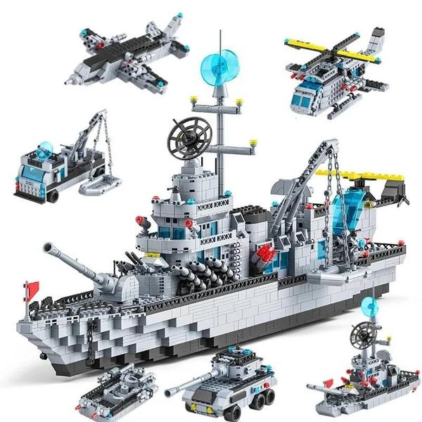 Imagem de Conjunto de Blocos de Construção de Navio Militar - 1560 Peças para Meninos