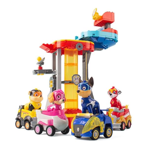 Imagem de Conjunto De Blocos De Construção De Torre De Patrulha Pata Infantil Com Veículos Pull-back Super