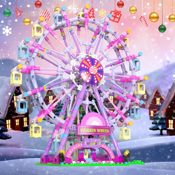 Imagem de Conjunto de blocos de construção HuiNiu Ferris Wheel com Fairy Light, 813 unidades