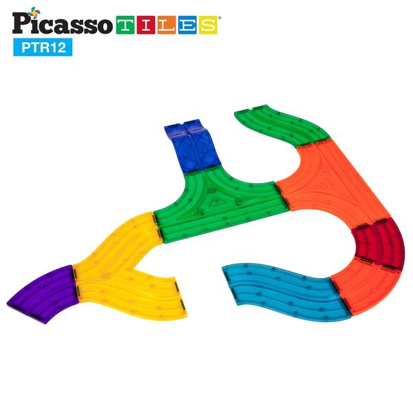 Imagem de Conjunto de blocos de construção Picasso Tiles Race Track 12 peças PTR12