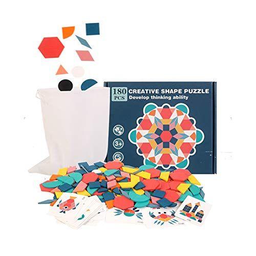 Conjunto de blocos de padrões USATDD Wooden Tangrams 180 peças para crianças 4-8 Imagem de Conjunto de blocos de padrões USATDD Wooden Tangrams 180 peças para crianças 4-8
