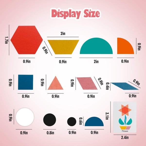 Conjunto de blocos de padrões USATDD Wooden Tangrams 180 peças para crianças 4-8 Imagem de Conjunto de blocos de padrões USATDD Wooden Tangrams 180 peças para crianças 4-8