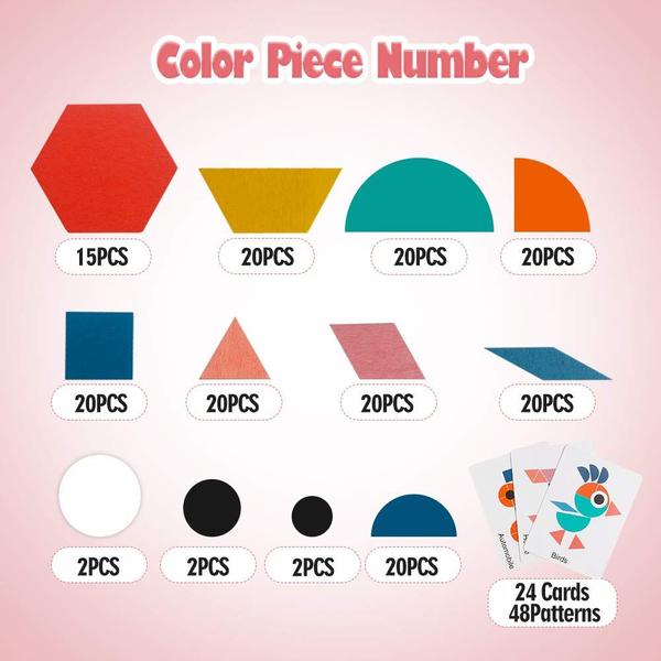 Conjunto de blocos de padrões USATDD Wooden Tangrams 180 peças para crianças 4-8 Imagem de Conjunto de blocos de padrões USATDD Wooden Tangrams 180 peças para crianças 4-8