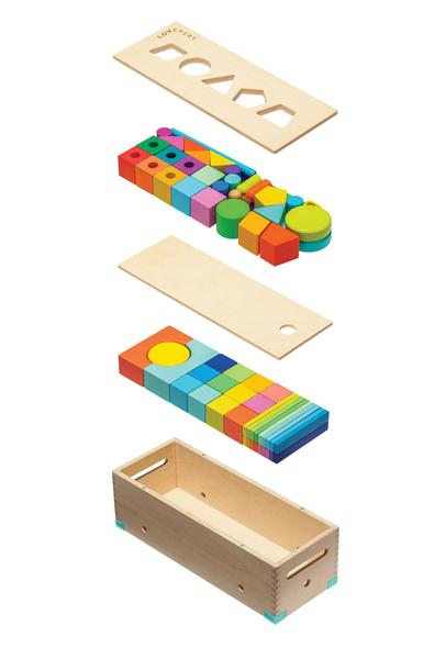 Conjunto de blocos Lovevery Solid Wood, 70 peças, 18 cores, 18 meses ou mais Imagem de Conjunto de blocos Lovevery Solid Wood, 70 peças, 18 cores, 18 meses ou mais