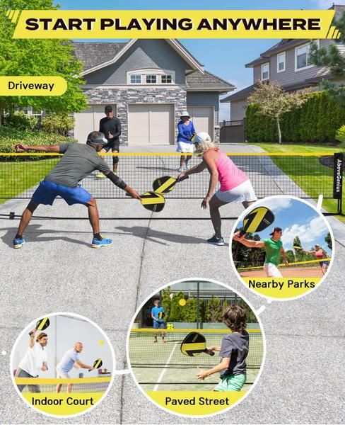 Imagem de Conjunto de bolas de pickleball AboveGenius com rede, pás, bolas e bolsa de 17 pés