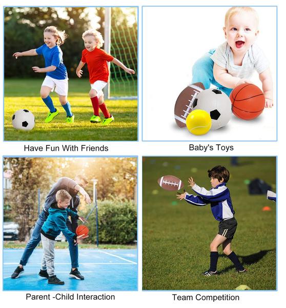 Conjunto de bolas esportivas Hymaz para crianças com bomba de ar, futebol e basquete Imagem de Conjunto de bolas esportivas Hymaz para crianças com bomba de ar, futebol e basquete