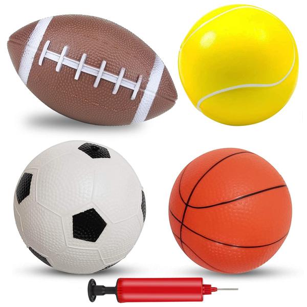Conjunto de bolas esportivas Hymaz para crianças com bomba de ar, futebol e basquete Imagem de Conjunto de bolas esportivas Hymaz para crianças com bomba de ar, futebol e basquete