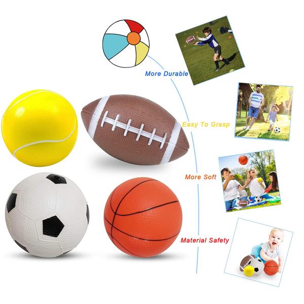 Conjunto de bolas esportivas Hymaz para crianças com bomba de ar, futebol e basquete Imagem de Conjunto de bolas esportivas Hymaz para crianças com bomba de ar, futebol e basquete