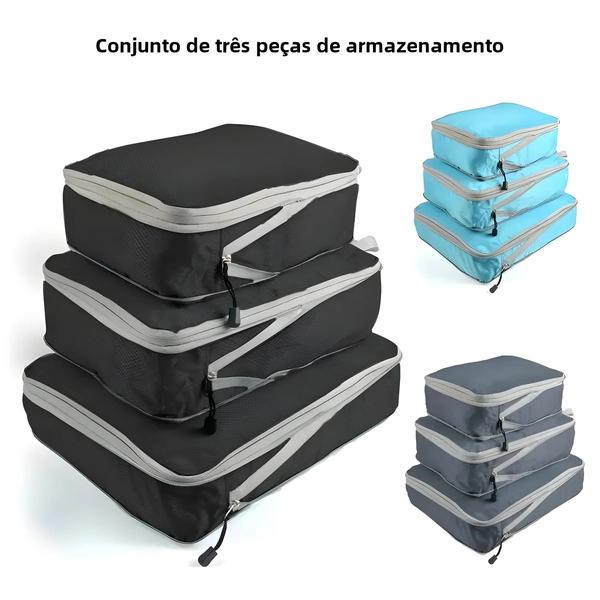 Imagem de Conjunto de Bolsas de Armazenamento para Viagem - Grande Capacidade (Preto, Azul e Cinza)