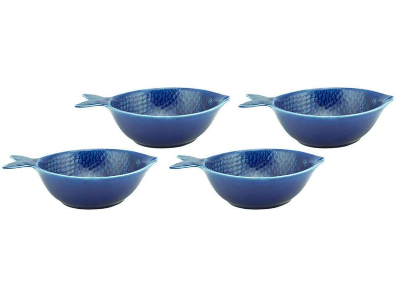 Imagem de Conjunto de Bowls de Cerâmica Azul Bon Gourmet - 460ml Peixe Ocean 4 Peças