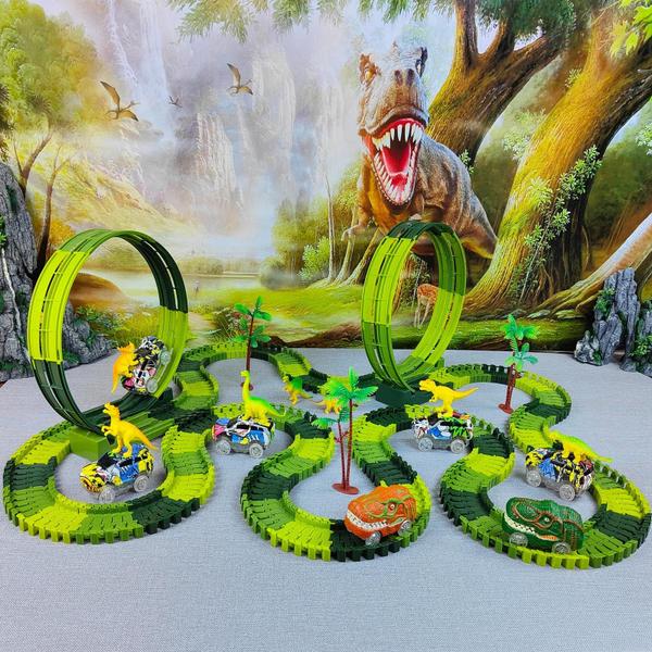 Imagem de Conjunto de Brinquedo de Pista de Corrida de Dinossauro Elétrica com Luzes