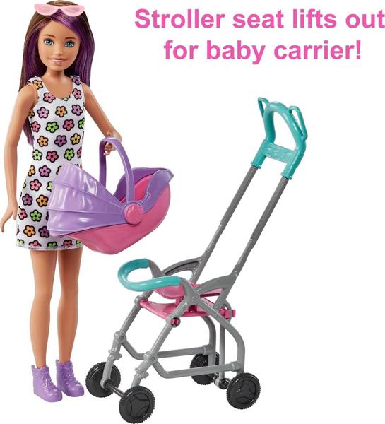 Imagem de Conjunto de brinquedos Barbie Skipper Babysitters Inc com boneca, carrinho de bebê e acessórios