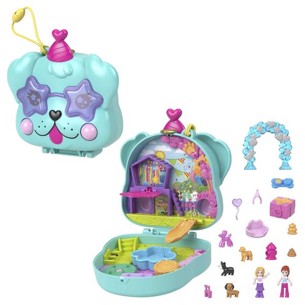 Imagem de Conjunto de brinquedos compacto Polly Pocket Doggy Birthday Bash com bonecas