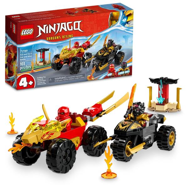 Imagem de Conjunto de brinquedos de construção LEGO NINJAGO Kai and Ras' Car and Bike Batt