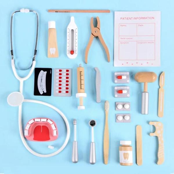 Imagem de Conjunto de Brinquedos de Dentista de Madeira para Crianças - Kit Educacional de Dramatização