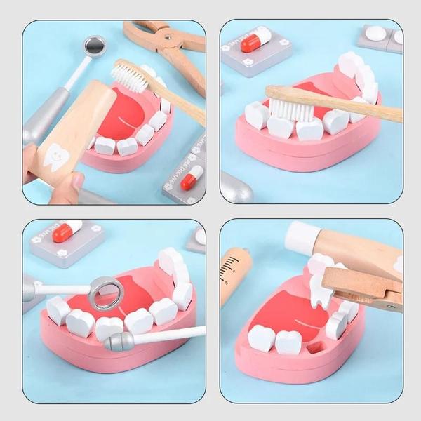 Imagem de Conjunto de Brinquedos de Dentista de Madeira para Crianças - Kit Educacional de Dramatização