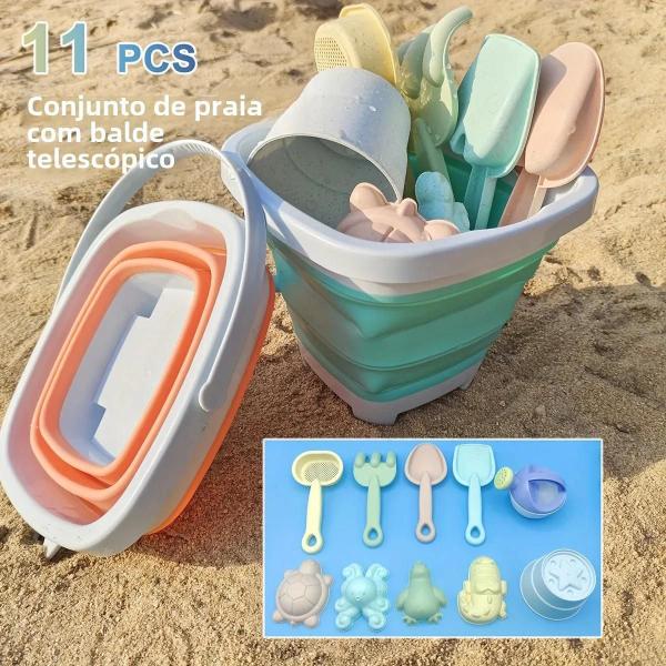 Imagem de Conjunto de Brinquedos de Praia para Crianças com Balde Dobrável, Pá e Ancinho