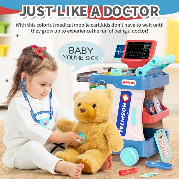 Imagem de Conjunto de brinquedos Doctor Kit Jovow Pretend com carrinho e estetoscópio de 3 a 8 anos