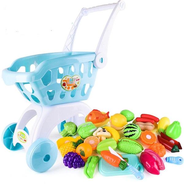 Imagem de Conjunto de brinquedos para carrinho de compras para supermercados infantis, 26 unidades Wokex Blue