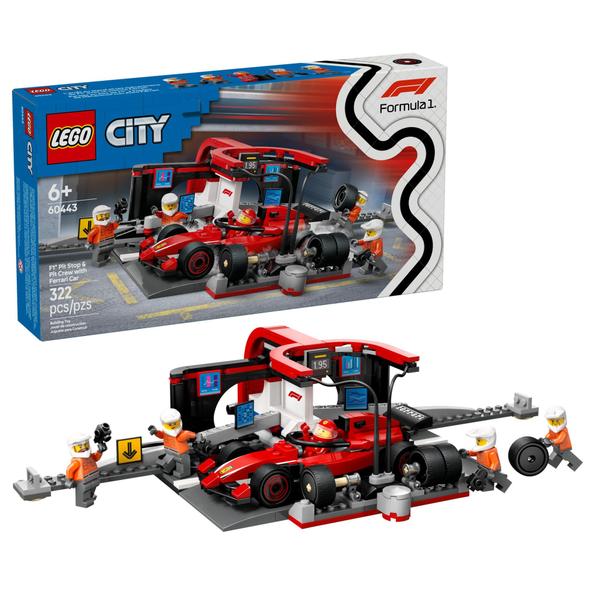 Imagem de Conjunto de brinquedos para construção de brinquedos LEGO City F1 Pit Stop com Ferrari 60443