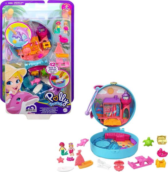 Imagem de Conjunto de brinquedos Polly Pocket Compact Dolphin Beach com Micro Polly