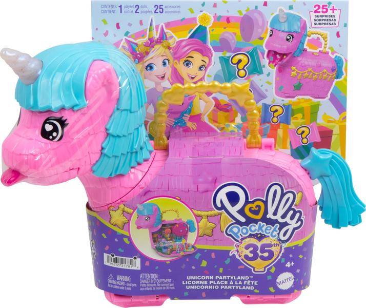 Imagem de Conjunto de brinquedos Polly Pocket Unicorn Partyland com bonecas e animais de estimação