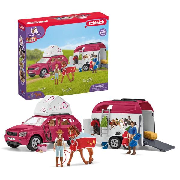 Imagem de Conjunto de brinquedos Schleich Horse Car and Trailer com cavalo e cavaleiro