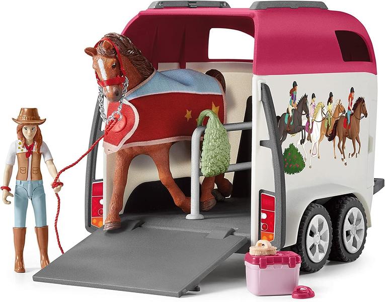 Imagem de Conjunto de brinquedos Schleich Horse Car and Trailer com cavalo e cavaleiro