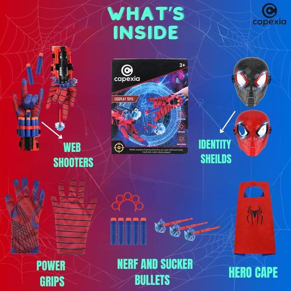 Imagem de Conjunto de brinquedos Spider Web Shooter com luvas e capa do Homem-Aranha para crianças