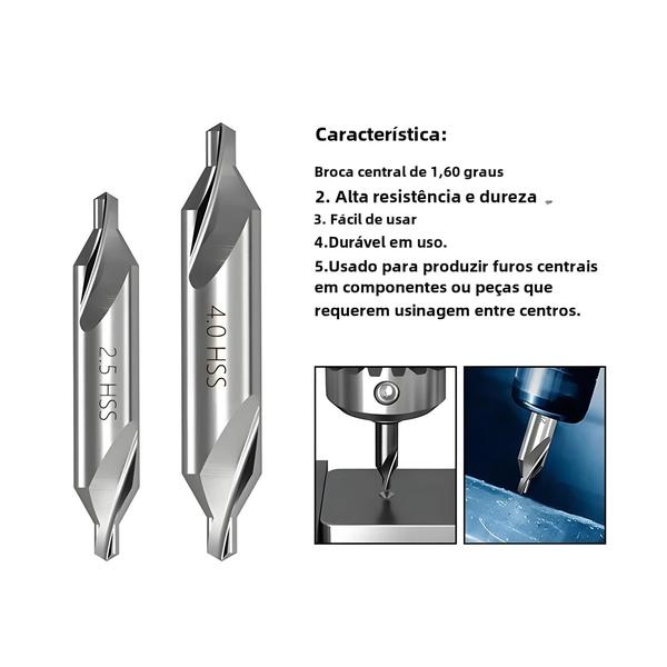 Imagem de Conjunto de Brocas Centrais HSS 60° - Escareadoras de Metal (1,0mm a 5mm)