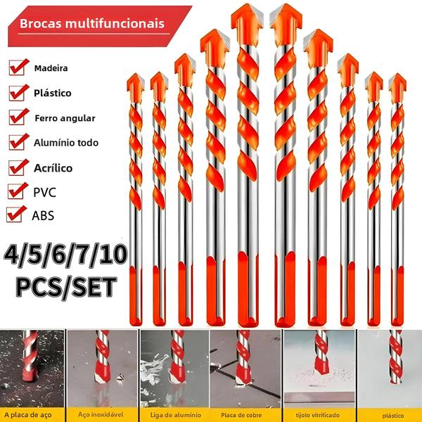 Imagem de Conjunto de Brocas para Alvenaria (6/7/10 Peças) - 3 a 12mm - Para Concreto, Metal e Telhas de Vidro