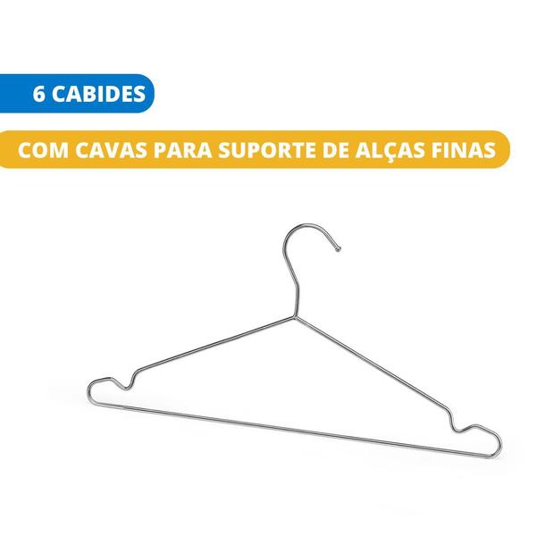 Imagem de Conjunto de Cabide Para Roupas Blusas de Aço Cromado Super Forte Com Cavas Closet Armário Guarda Roupas Kit Pague 5 Leve 6