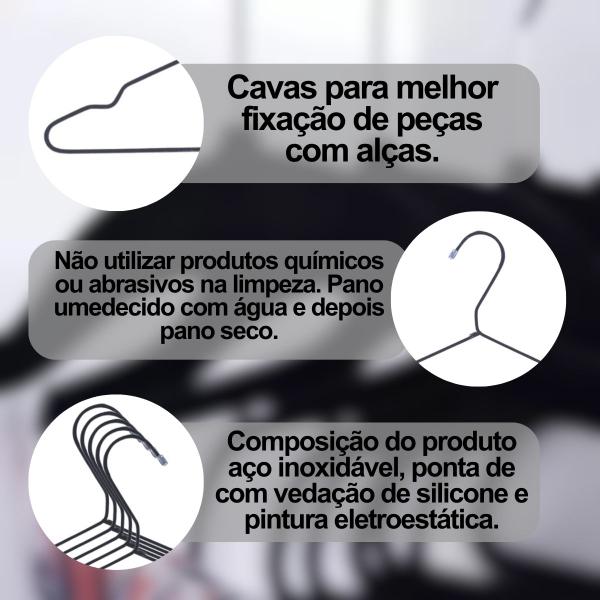 Conjunto De Cabides 10 Peças Executivo Acabamento Aço Inox Designer Clássico Guarda Roupas - Evrodu Imagem de Conjunto De Cabides 10 Peças Executivo Acabamento Aço Inox Designer Clássico Guarda Roupas
