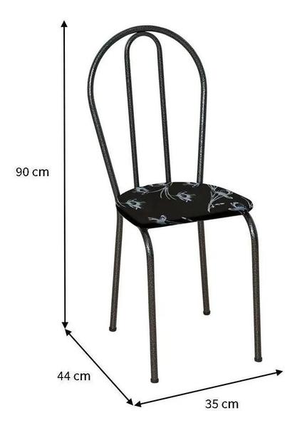Imagem de Conjunto de Cadeiras 004 - Kit 6 Cadeiras de Aço Preto Cromo e Assento Preto Florido - Tenda House