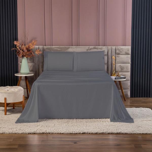 Conjunto de Cama Casal 400 Fios Percal 4 Peças Toque Macio - Charme do Lar Imagem de Conjunto de Cama Casal 400 Fios Percal 4 Peças Toque Macio