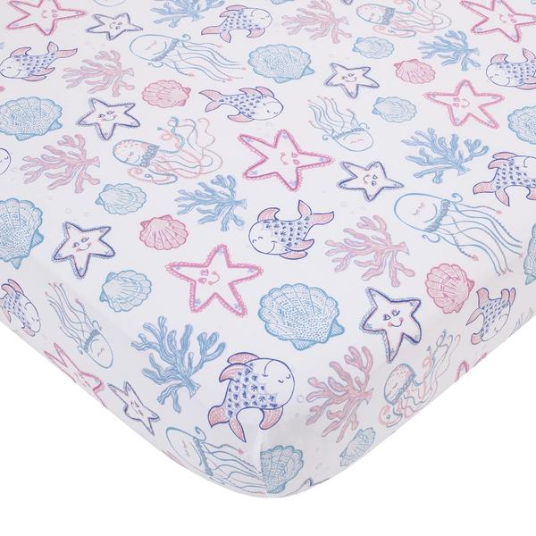 Imagem de Conjunto de cama de berço NoJo Mermaid Lagoon rosa/azul/branco 4 peças