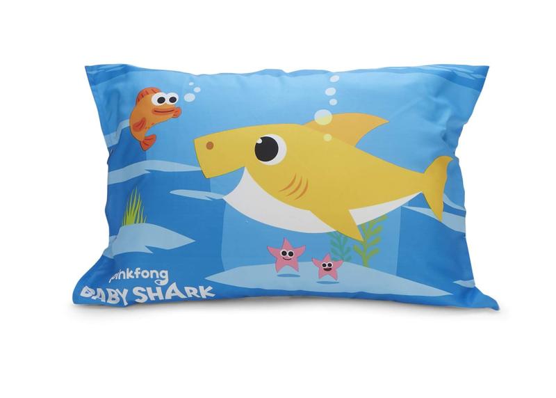 Imagem de Conjunto de cama infantil Baby Shark de 4 peças com lençóis, fronha e edredom