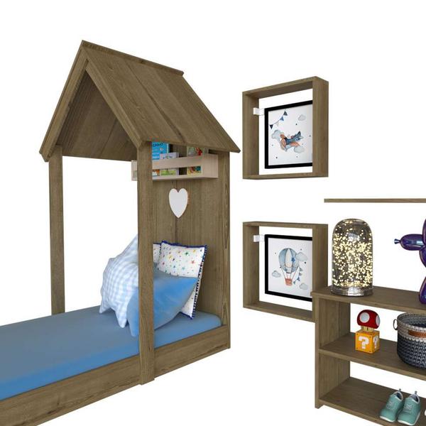 Imagem de Conjunto de Cama Infantil com Estante, Prateleira e Nichos Enjoy Carvalho