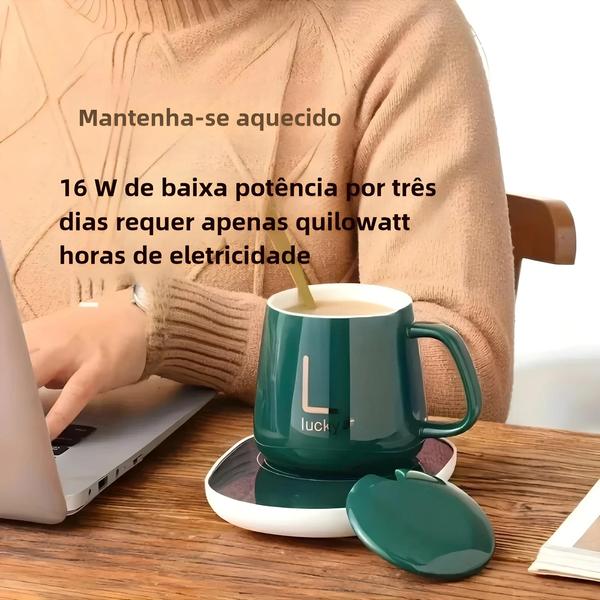 Imagem de Conjunto de Caneca de Cerâmica Portátil com Saco e Colher - Termostato de 55 Graus