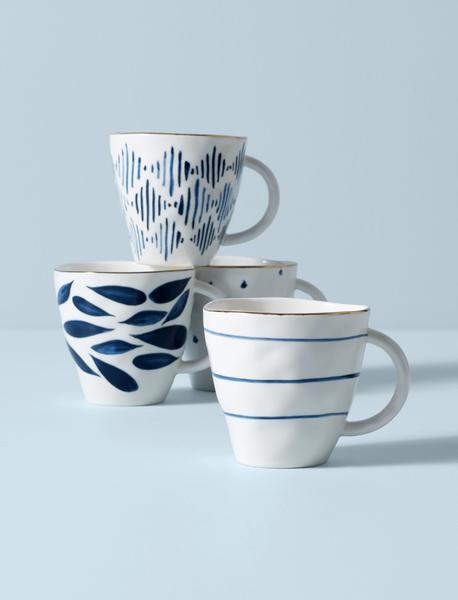 Imagem de Conjunto de canecas de sobremesa Lenox Blue Bay de 4 peças de porcelana