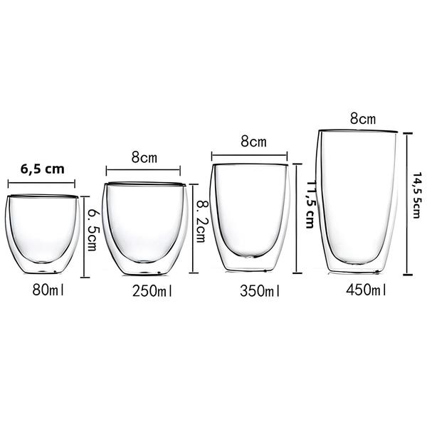 Imagem de Conjunto de Canecas de Vidro Borosilicato - Parede Dupla, Resistente ao Calor (2 a 18 Peças)