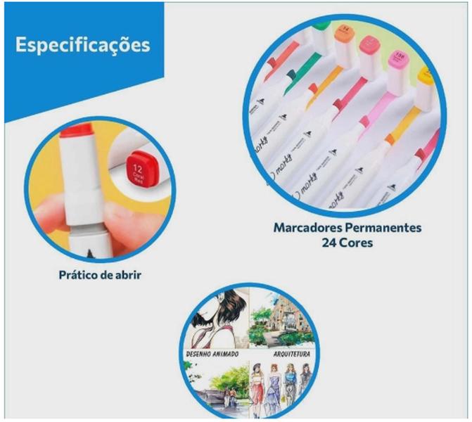 Imagem de Conjunto De Canetas Canetinhas Marcador Permanente Ponta Dupla 24 Cores