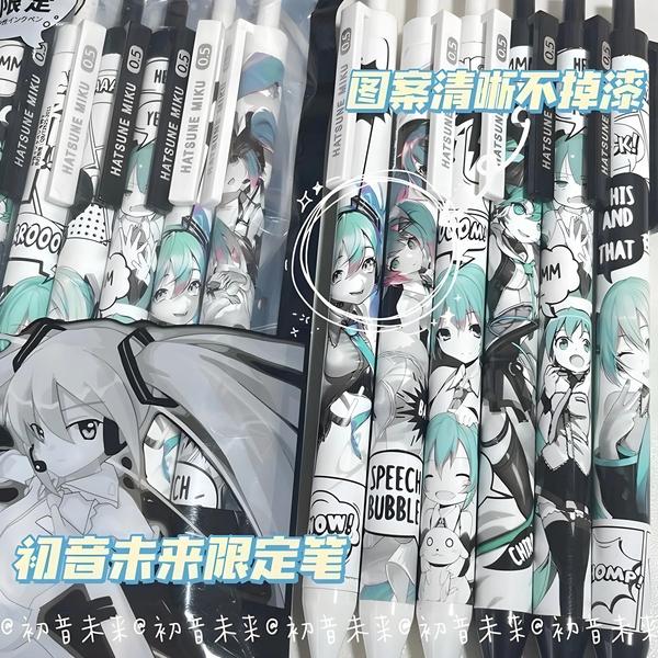 Imagem de Conjunto De Canetas De Gel Hatsune Miku Fofas 6 Unidades 0,5 Mm De Carbono De Secagem Rápida Preto