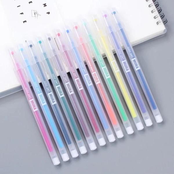 Imagem de Conjunto de Canetas Gel Kawaii 0,5mm - 12/24 Peças com Caixa - Ideal para Estudantes