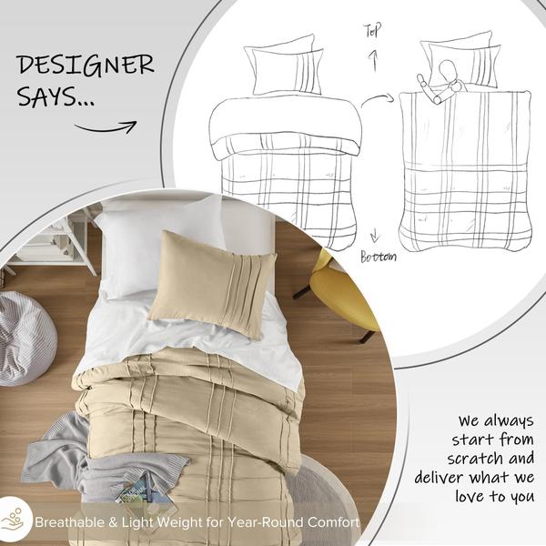 Imagem de Conjunto de capa de edredom Comfort Spaces Khaki Twin Size 2 peças Pintuck