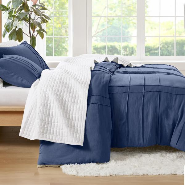 Imagem de Conjunto de capa de edredom Comfort Spaces Navy Queen Size 3 peças Pintuck