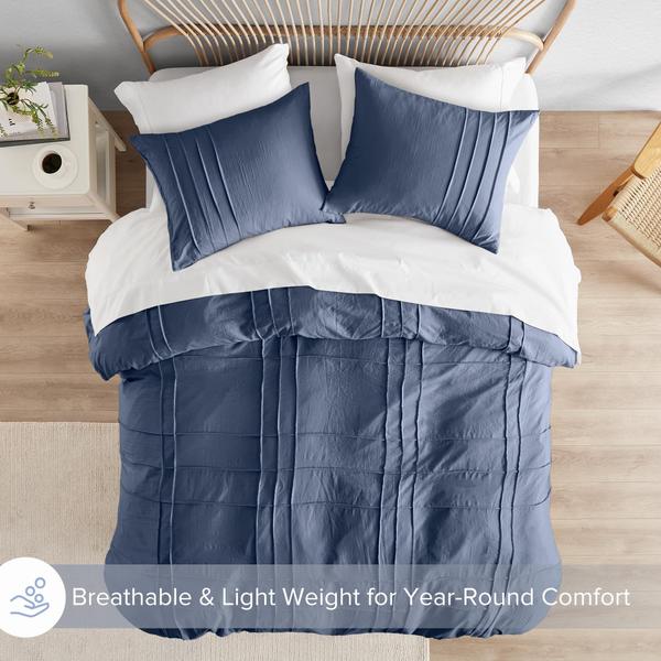 Imagem de Conjunto de capa de edredom Comfort Spaces Navy Queen Size 3 peças Pintuck