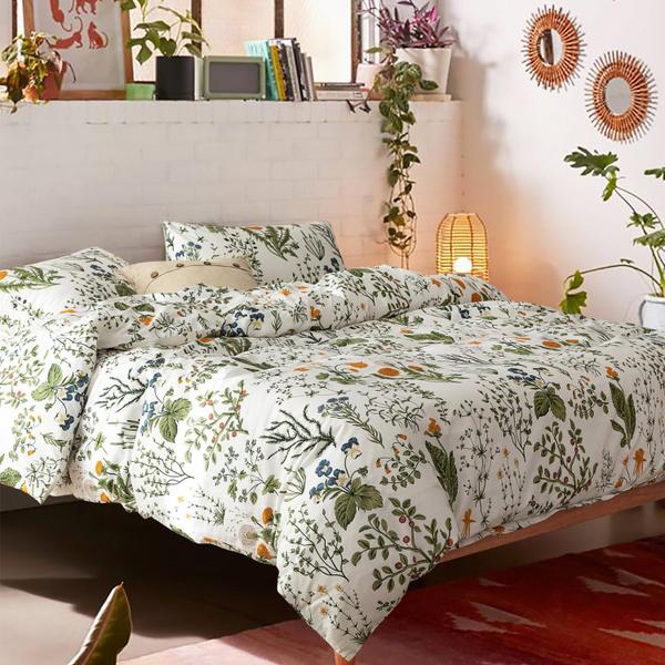 Imagem de Conjunto de capa de edredom ECOCOTT Floral Queen Size 100% algodão, 3 peças