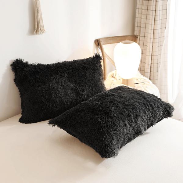 Imagem de Conjunto de capa de edredom HAIHUA Luxury Plush Shaggy Black, edredom